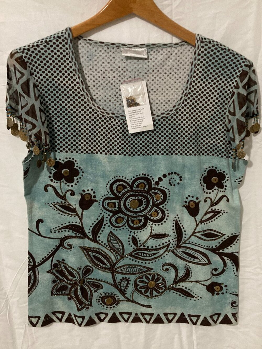 NWT Soft Surroundings Floral Pattern Top Womens L Blue‎ Boho Core Whimsy Casual